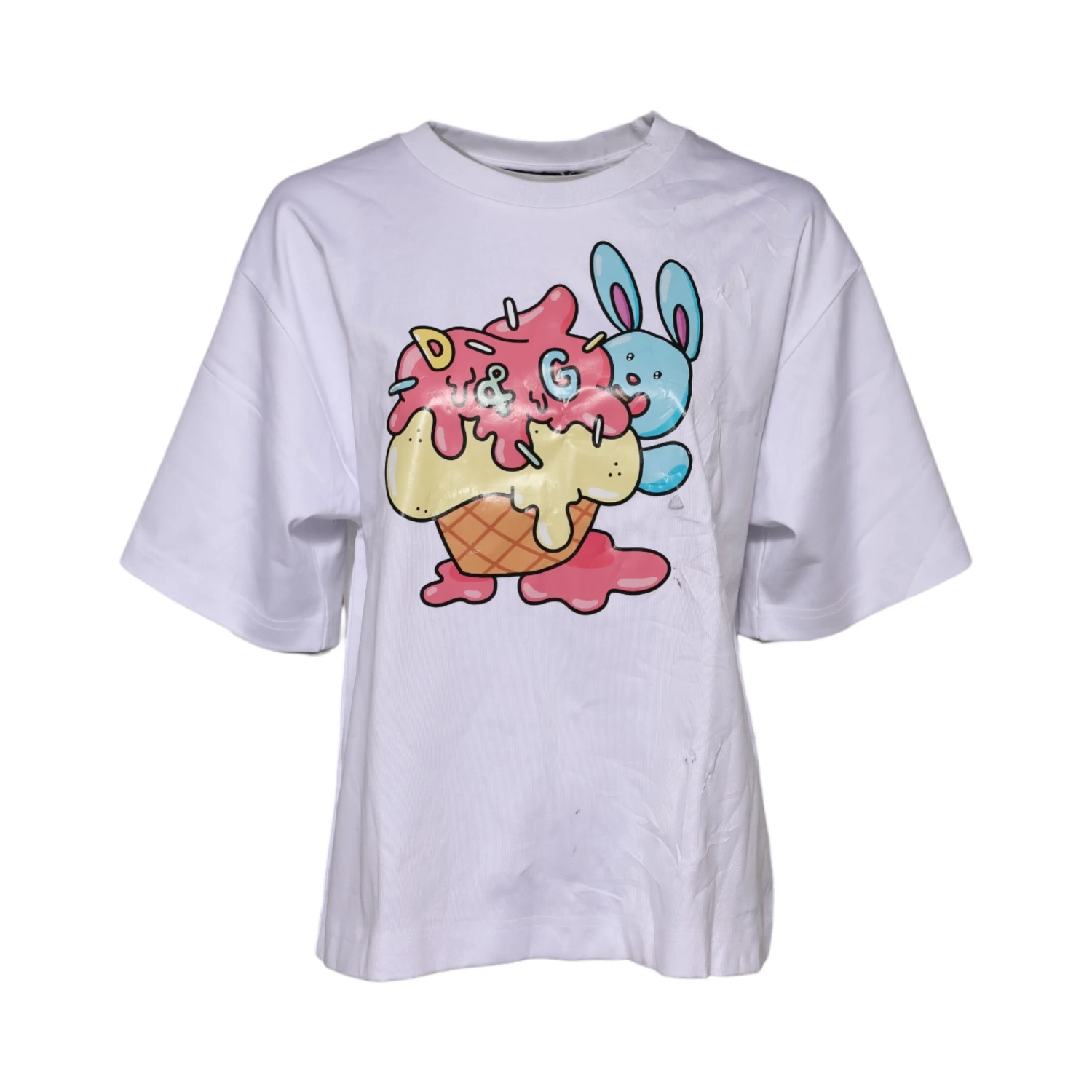 White Cotton Graphic Print Crew Neck T-shirt