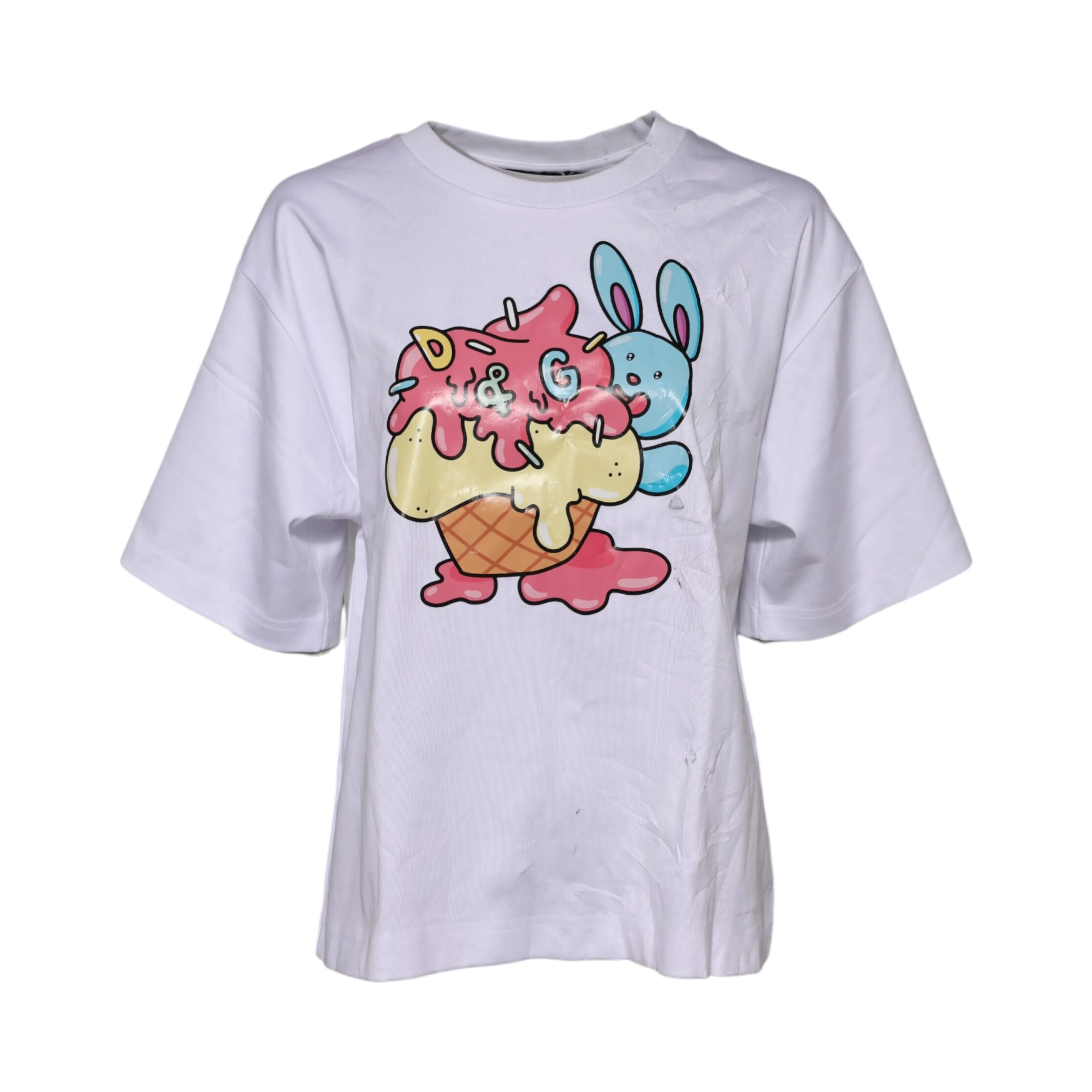 White Cotton Graphic Print Crew Neck T-shirt