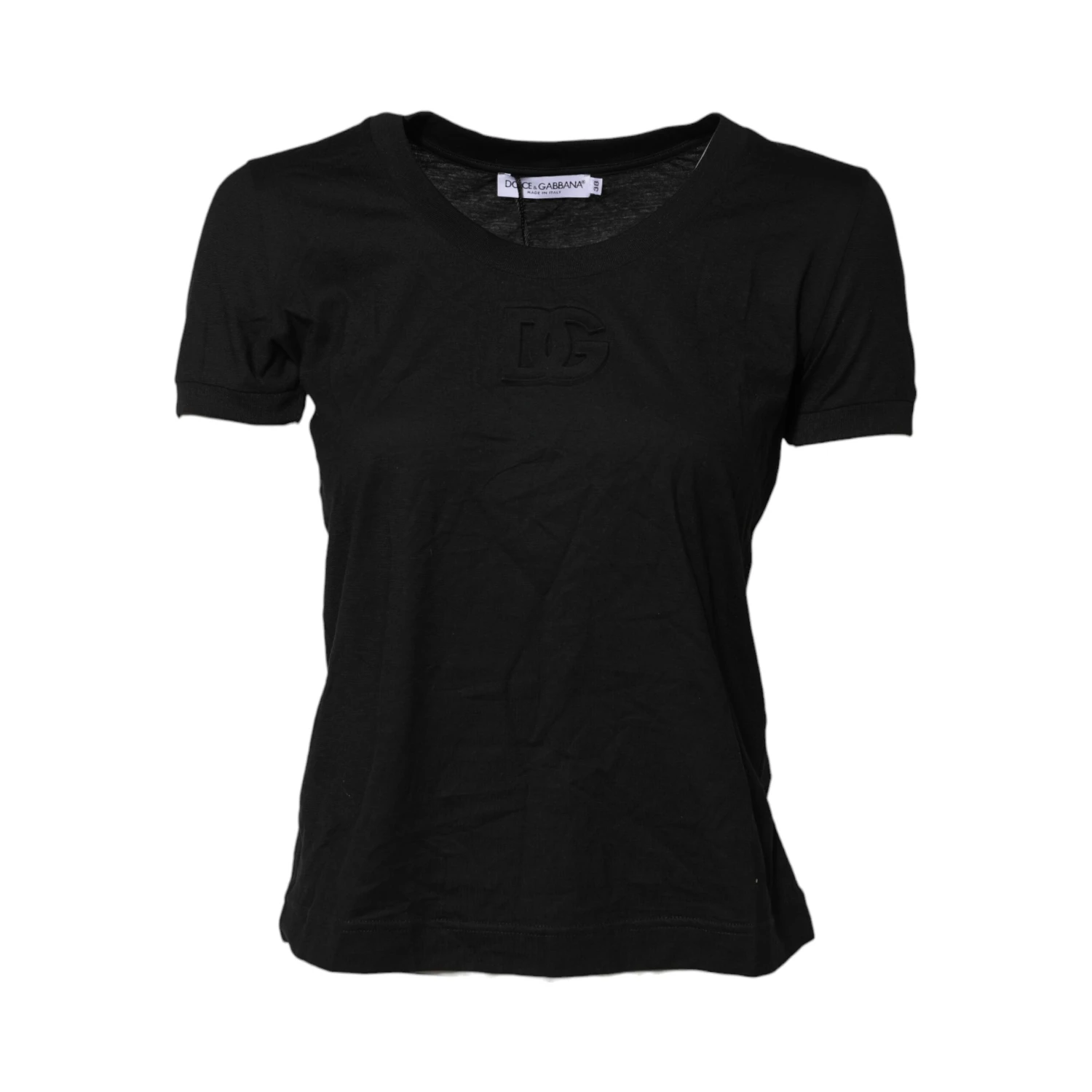 Black Cotton Short Sleeves Round Neck T-shirt