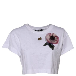 White Floral Lace DG Detailing Cropped T-shirt