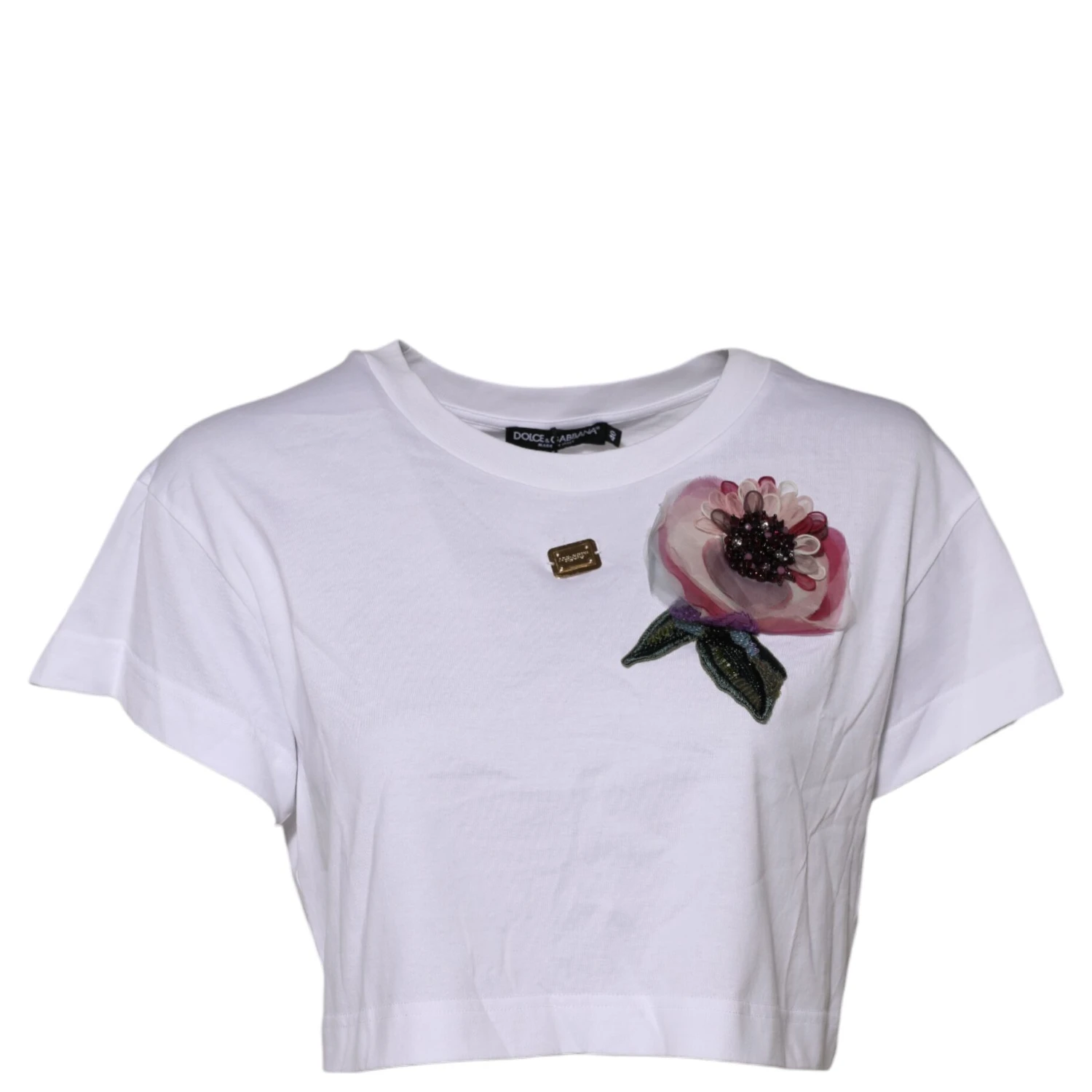 White Floral Lace DG Detailing Cropped T-shirt