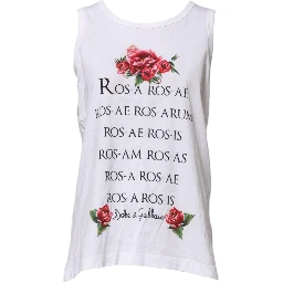 White Cotton Printed Sleeveless Round Neck Top