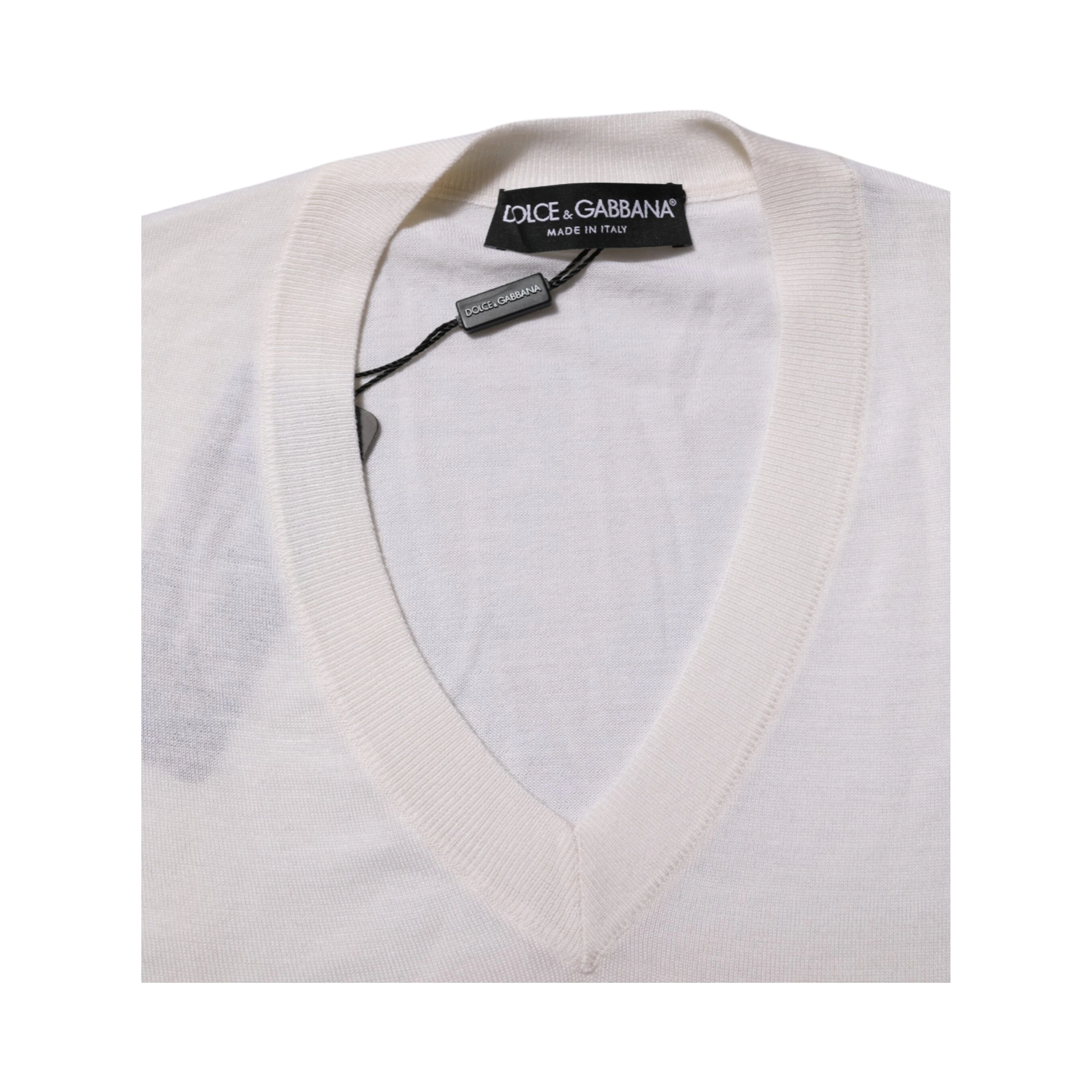 White Cashmere Logo V-neck Pullover Sweater