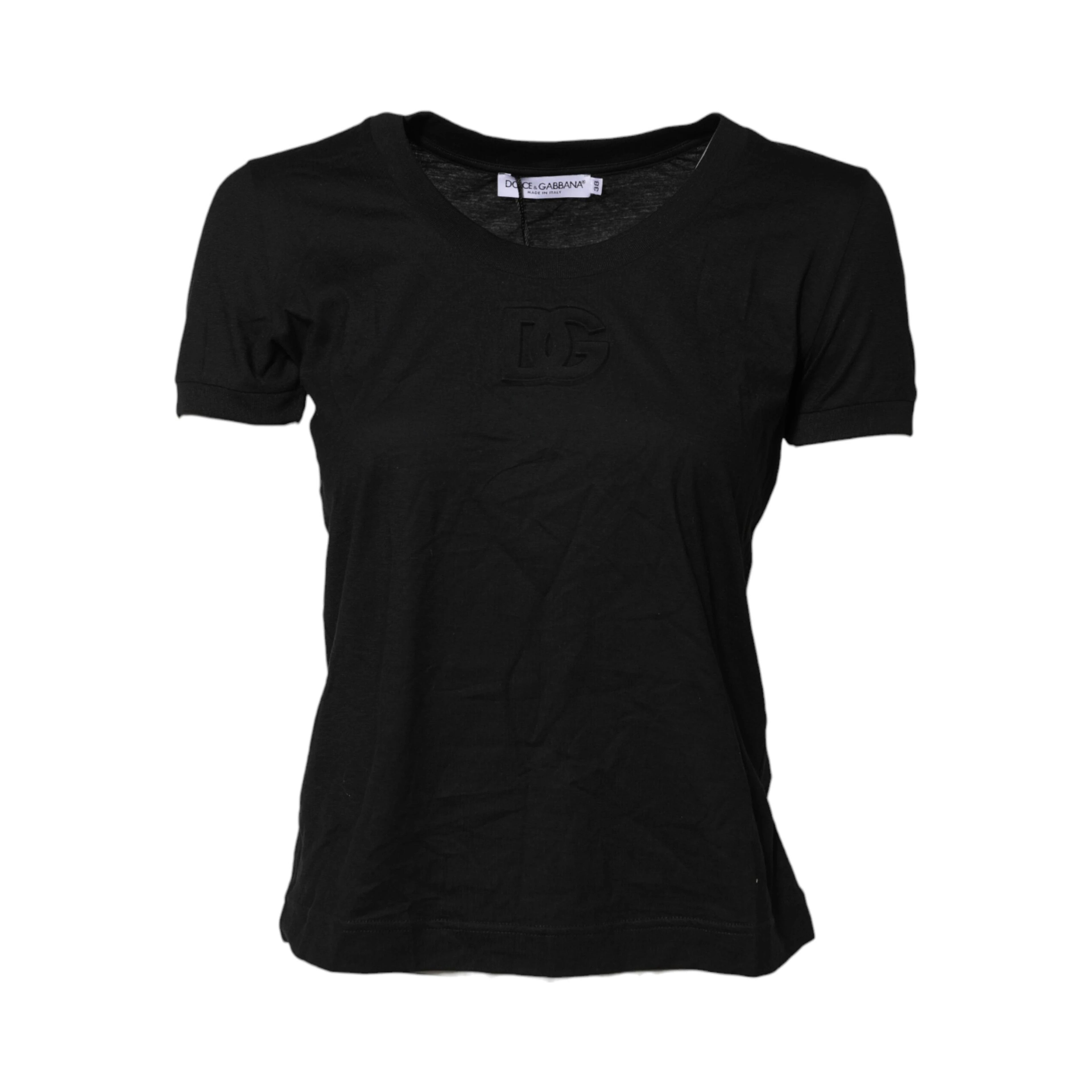 Black Cotton Short Sleeves Round Neck T-shirt