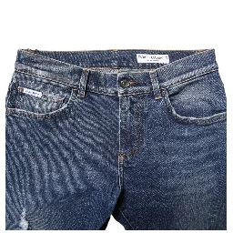 Blue Washed Skinny Cotton Tattered Denim Jeans