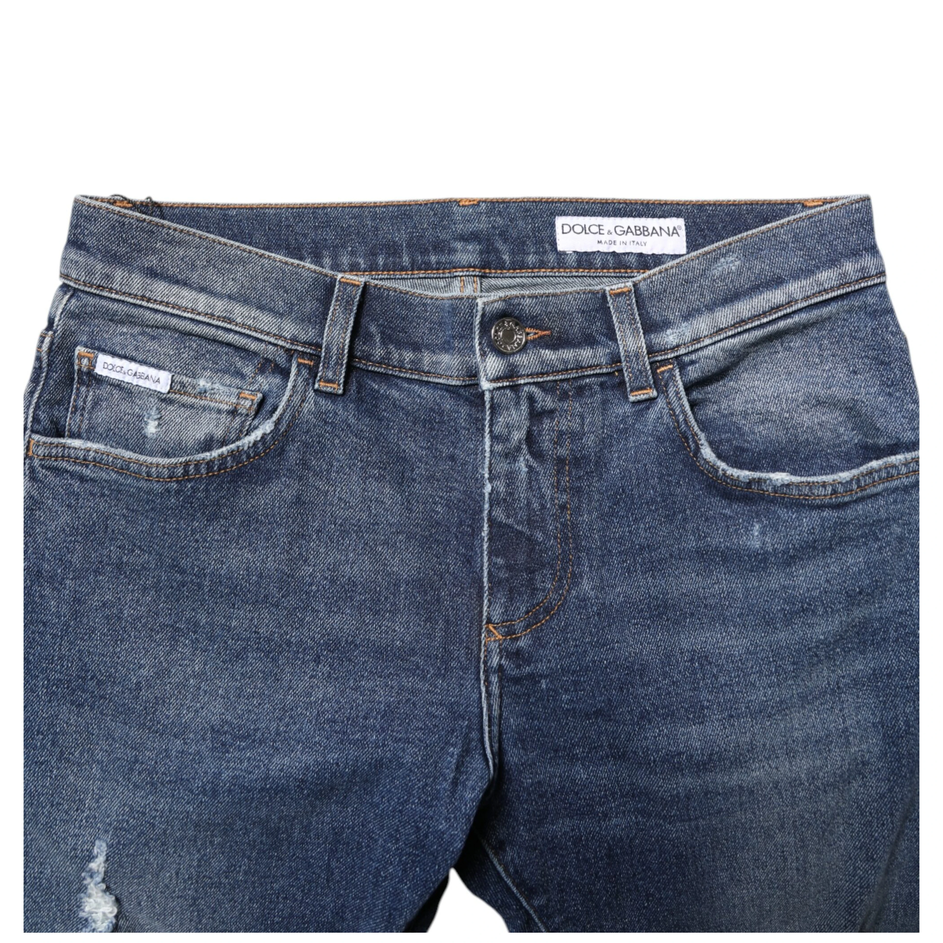 Blue Washed Skinny Cotton Tattered Denim Jeans