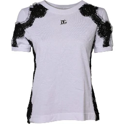 White Floral Lace DG Detailing Top T-shirt