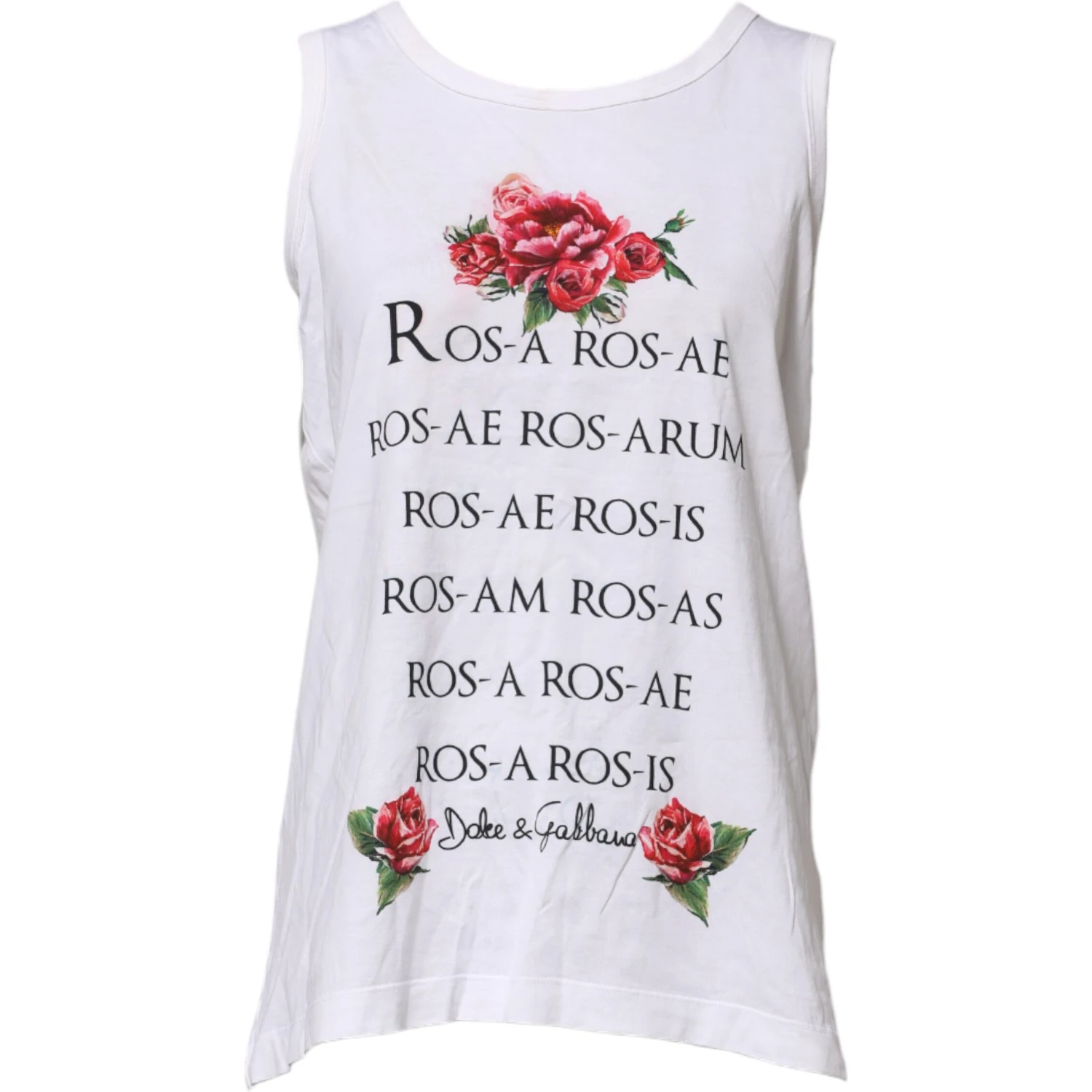 White Cotton Printed Sleeveless Round Neck Top