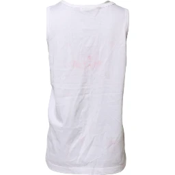 White Cotton Printed Sleeveless Round Neck Top