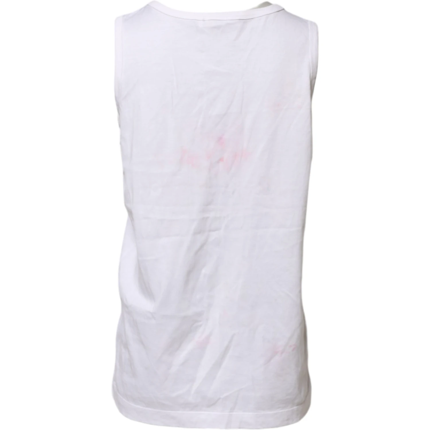 White Cotton Printed Sleeveless Round Neck Top