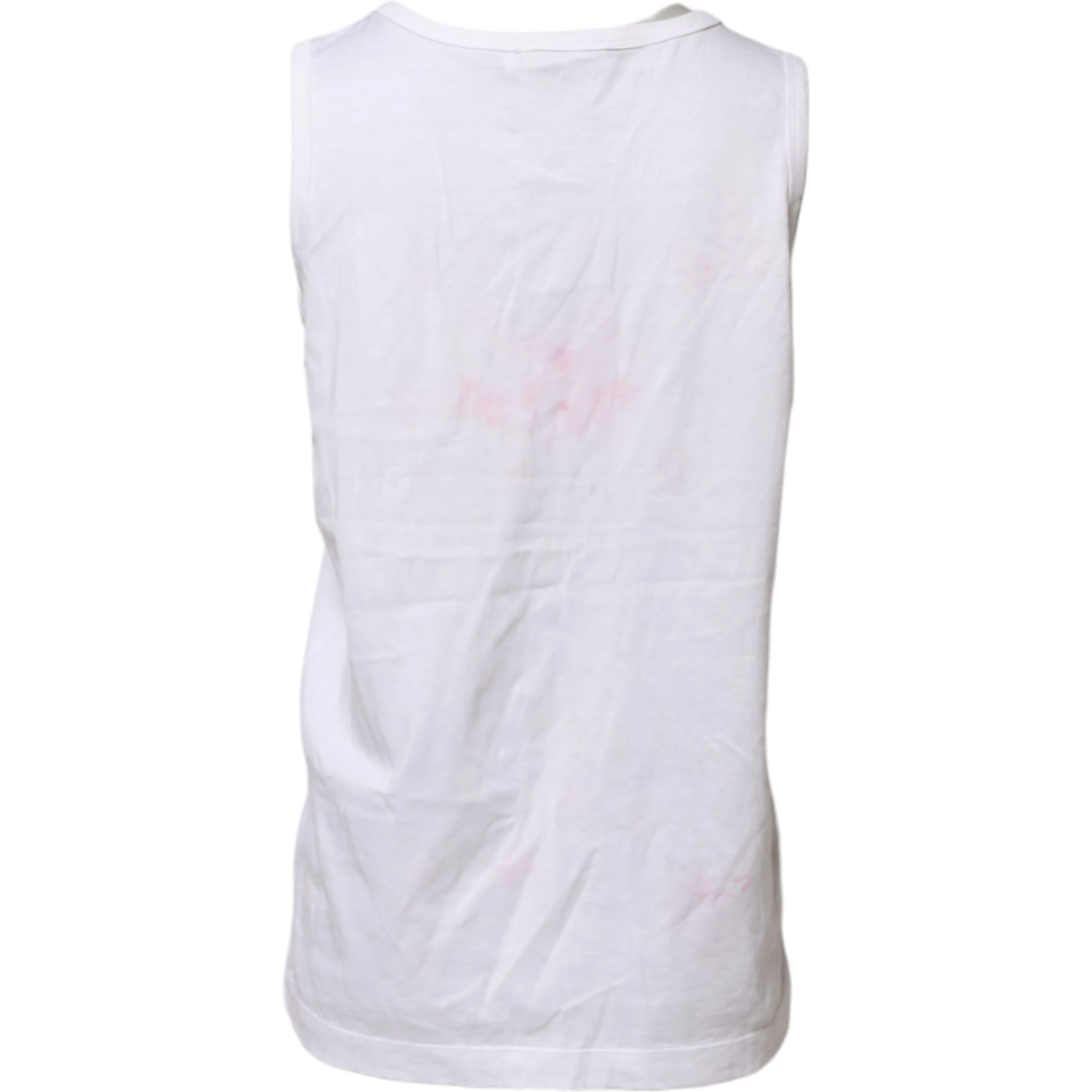 White Cotton Printed Sleeveless Round Neck Top