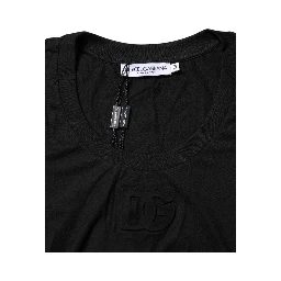 Black Cotton Short Sleeves Round Neck T-shirt