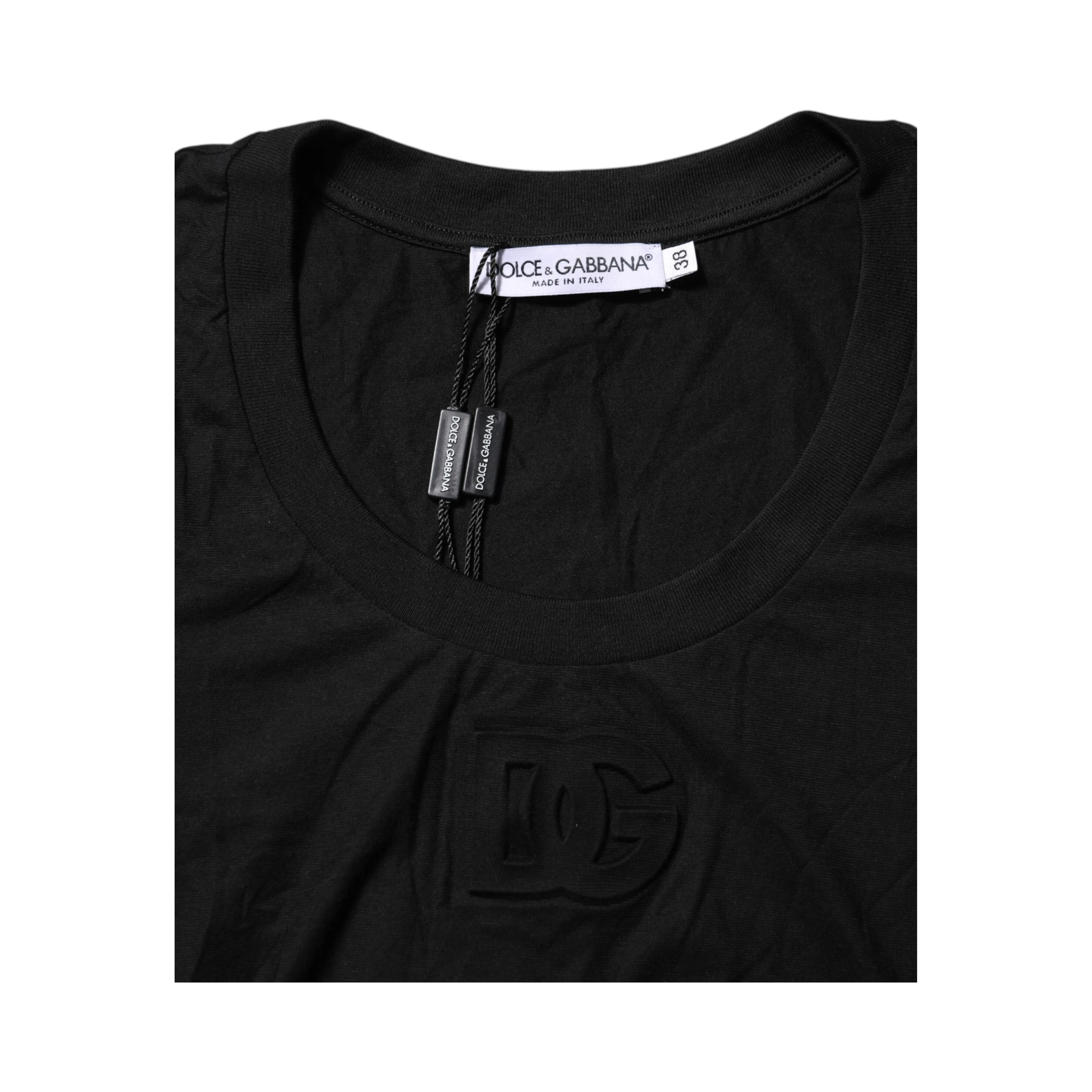 Black Cotton Short Sleeves Round Neck T-shirt