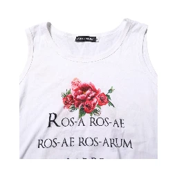 White Cotton Printed Sleeveless Round Neck Top