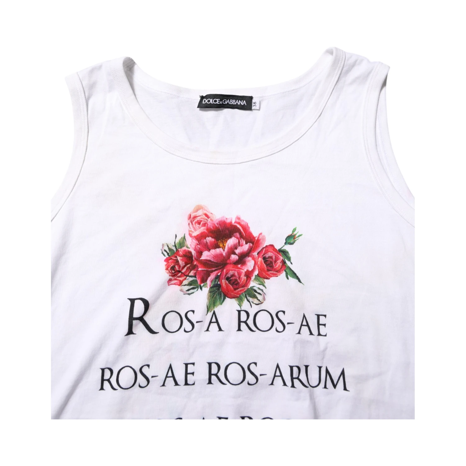 White Cotton Printed Sleeveless Round Neck Top