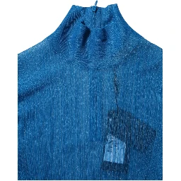 Blue See Through Turtleneck Long Sleeves Top