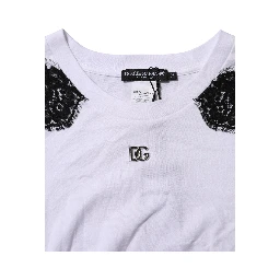 White Floral Lace DG Detailing Top T-shirt