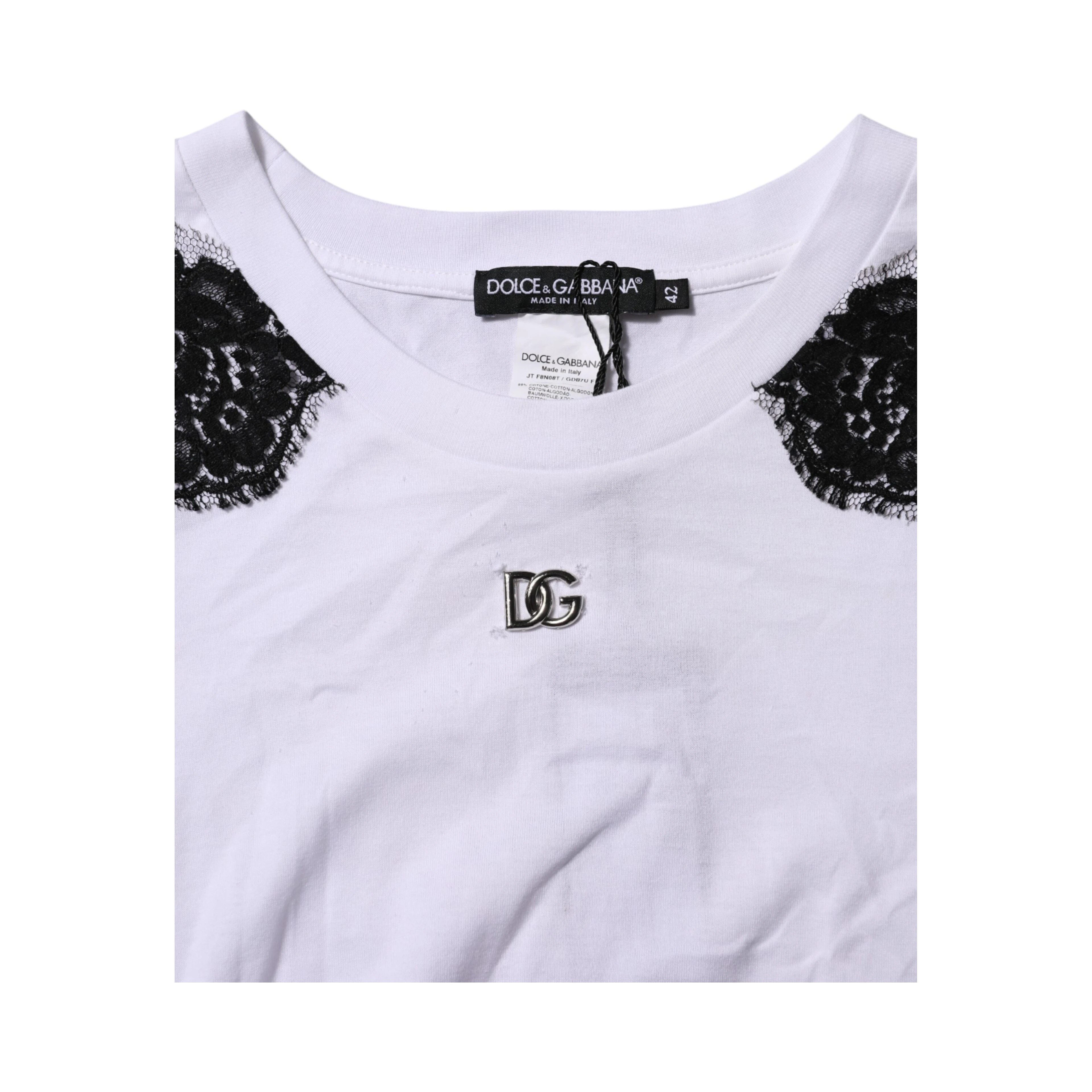 White Floral Lace DG Detailing Top T-shirt