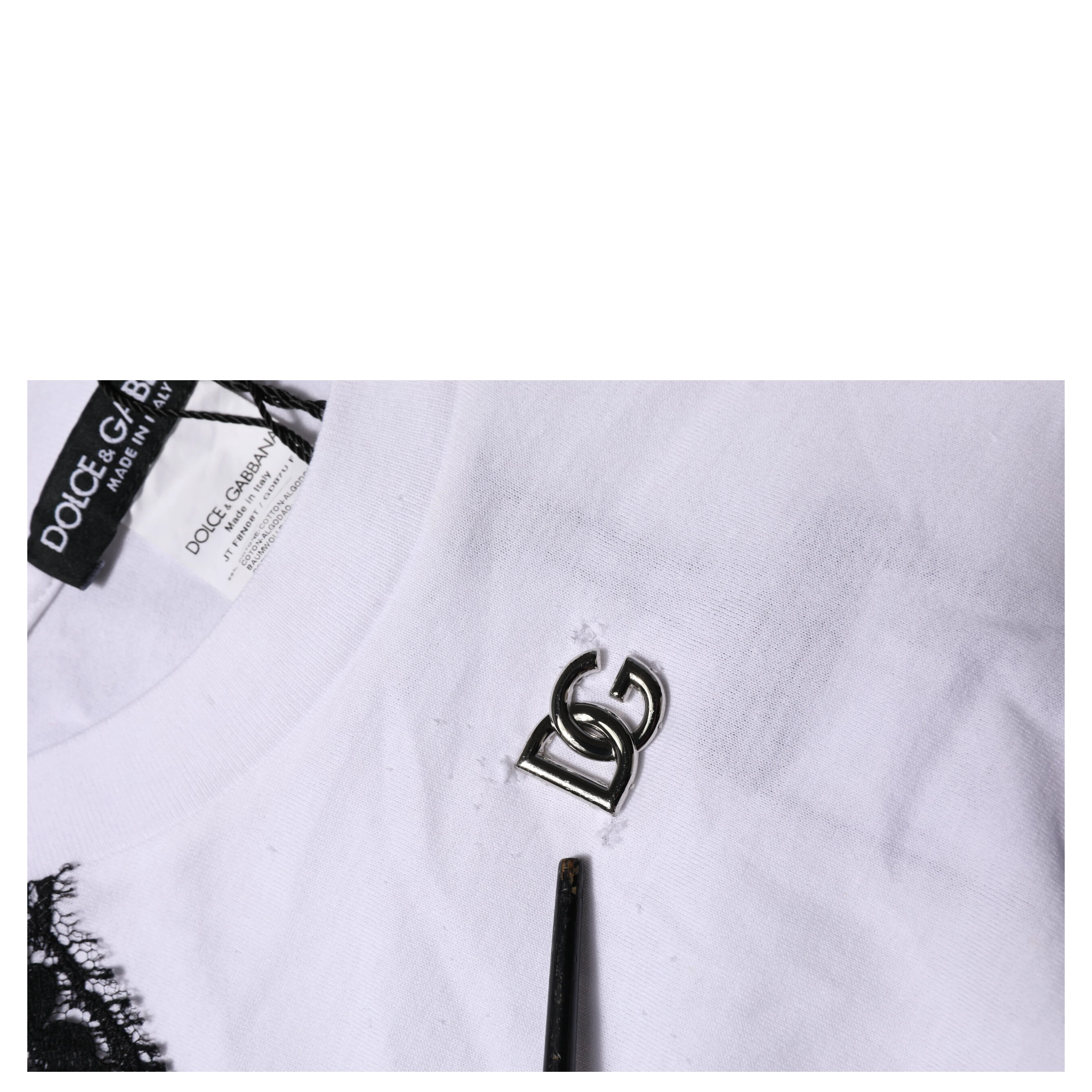 White Floral Lace DG Detailing Top T-shirt
