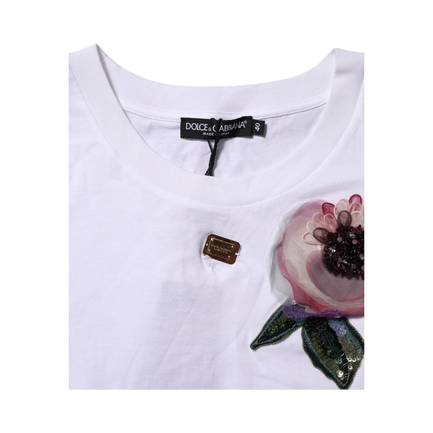 White Floral Lace DG Detailing Cropped T-shirt