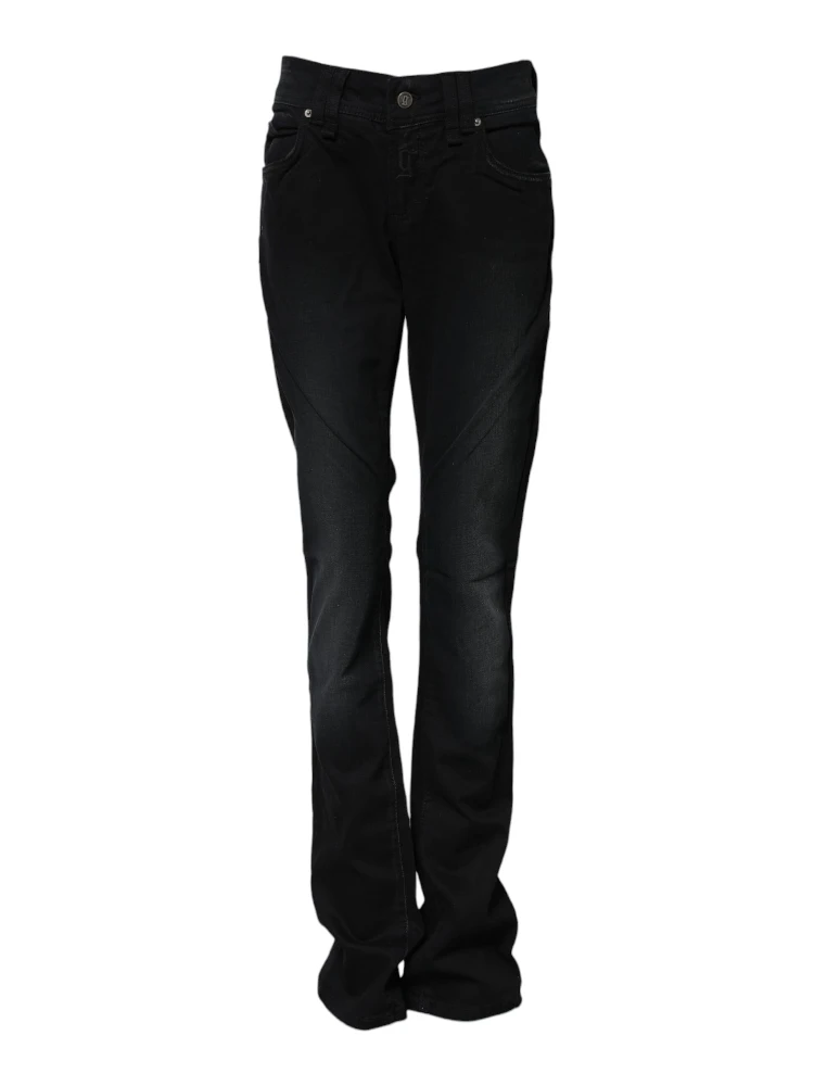 Black Cotton Mid Waist Tapered Denim Jeans