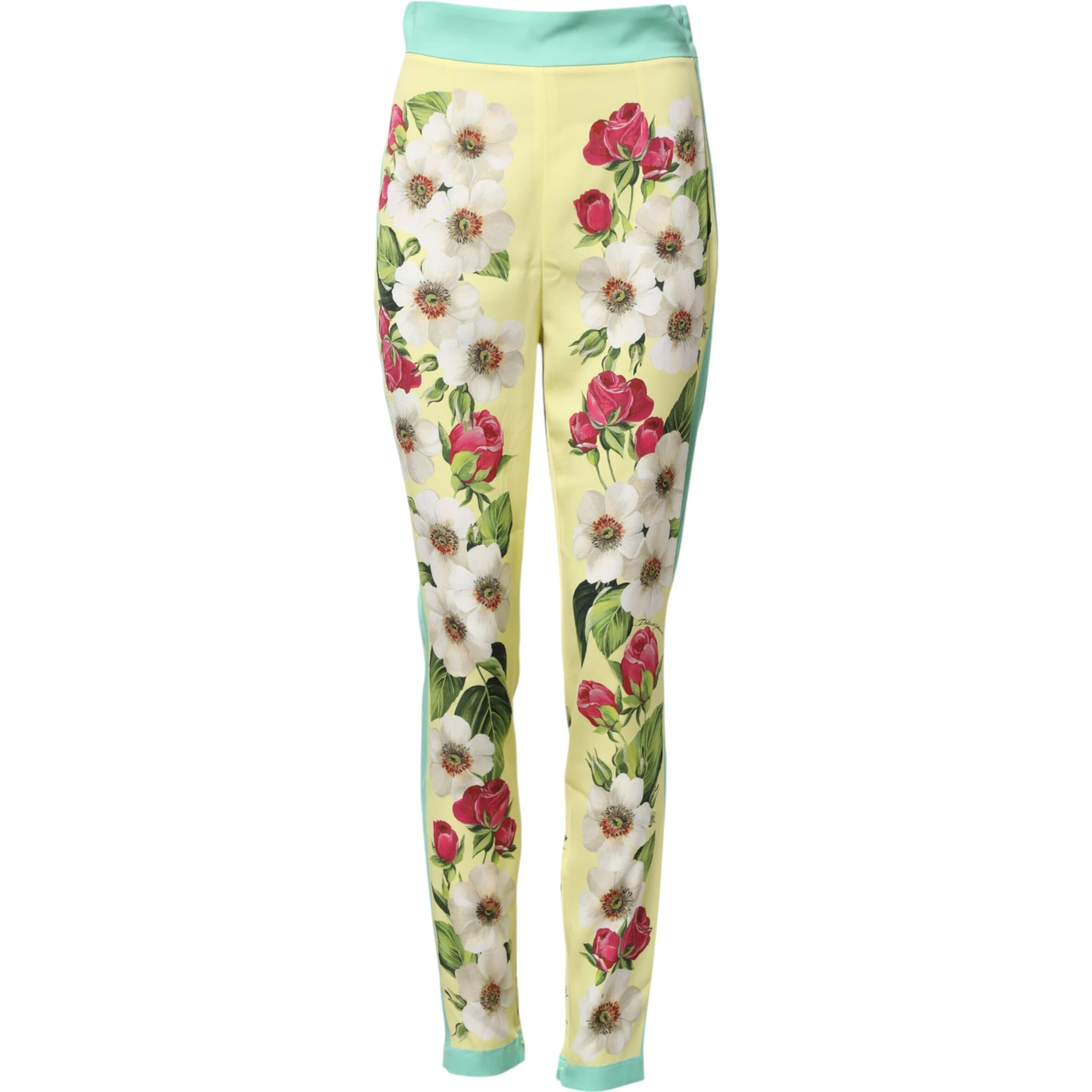 Yellow Silk Floral Leggings Pants