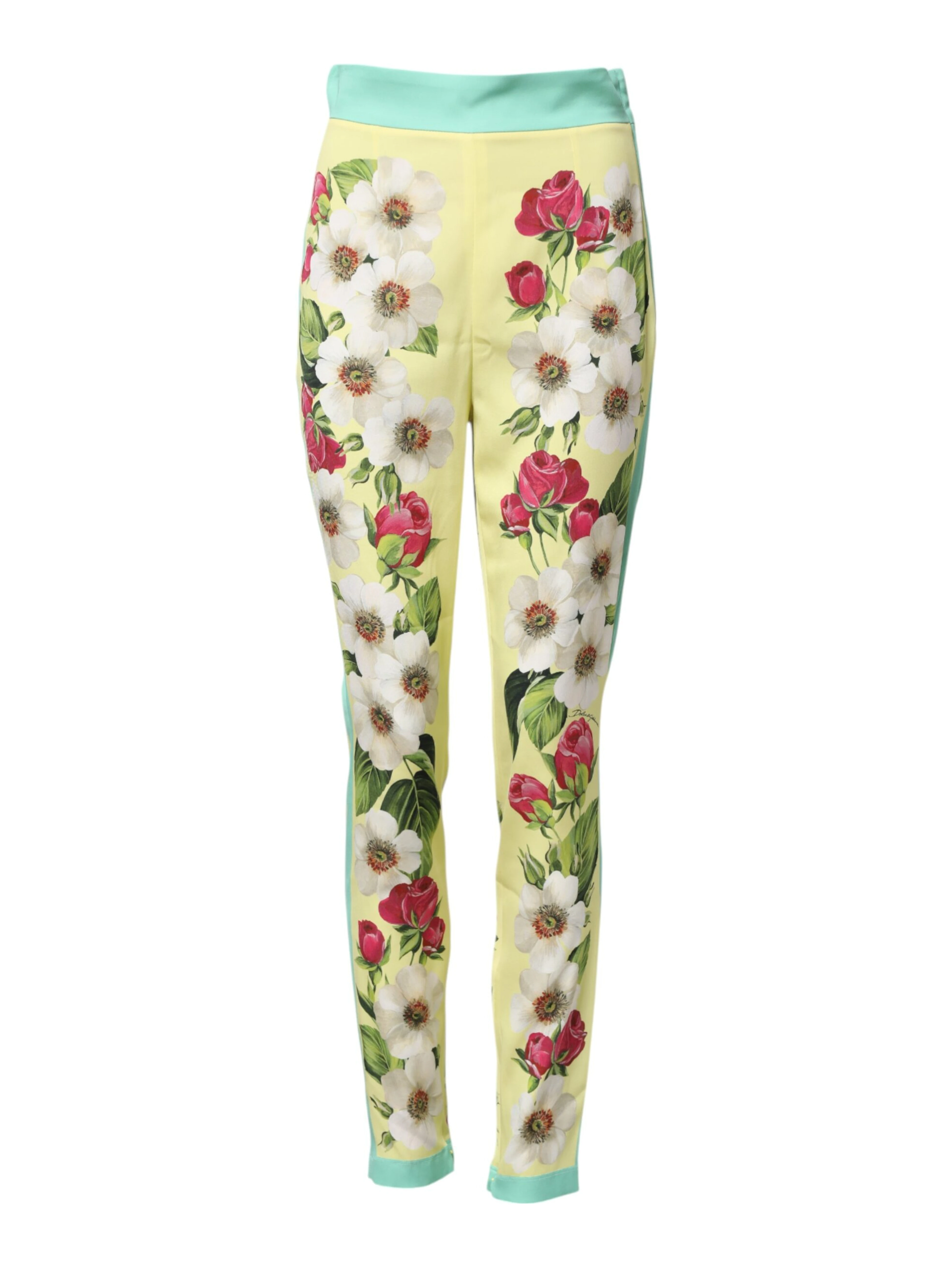 Yellow Silk Floral Leggings Pants