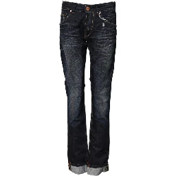 Blue Washed Cotton Mid Waist Flared Denim Jeans