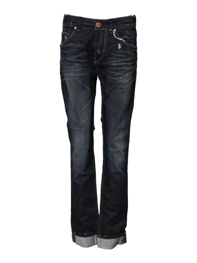 Blue Washed Cotton Mid Waist Flared Denim Jeans