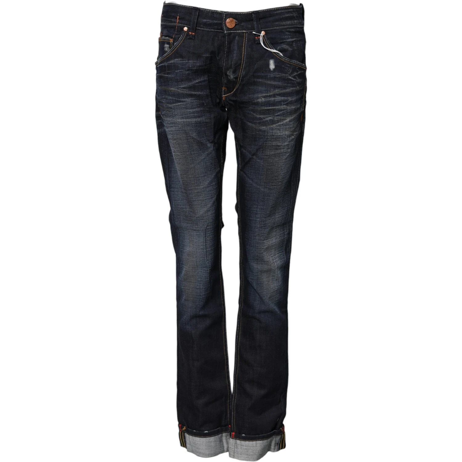 Blue Washed Cotton Mid Waist Flared Denim Jeans