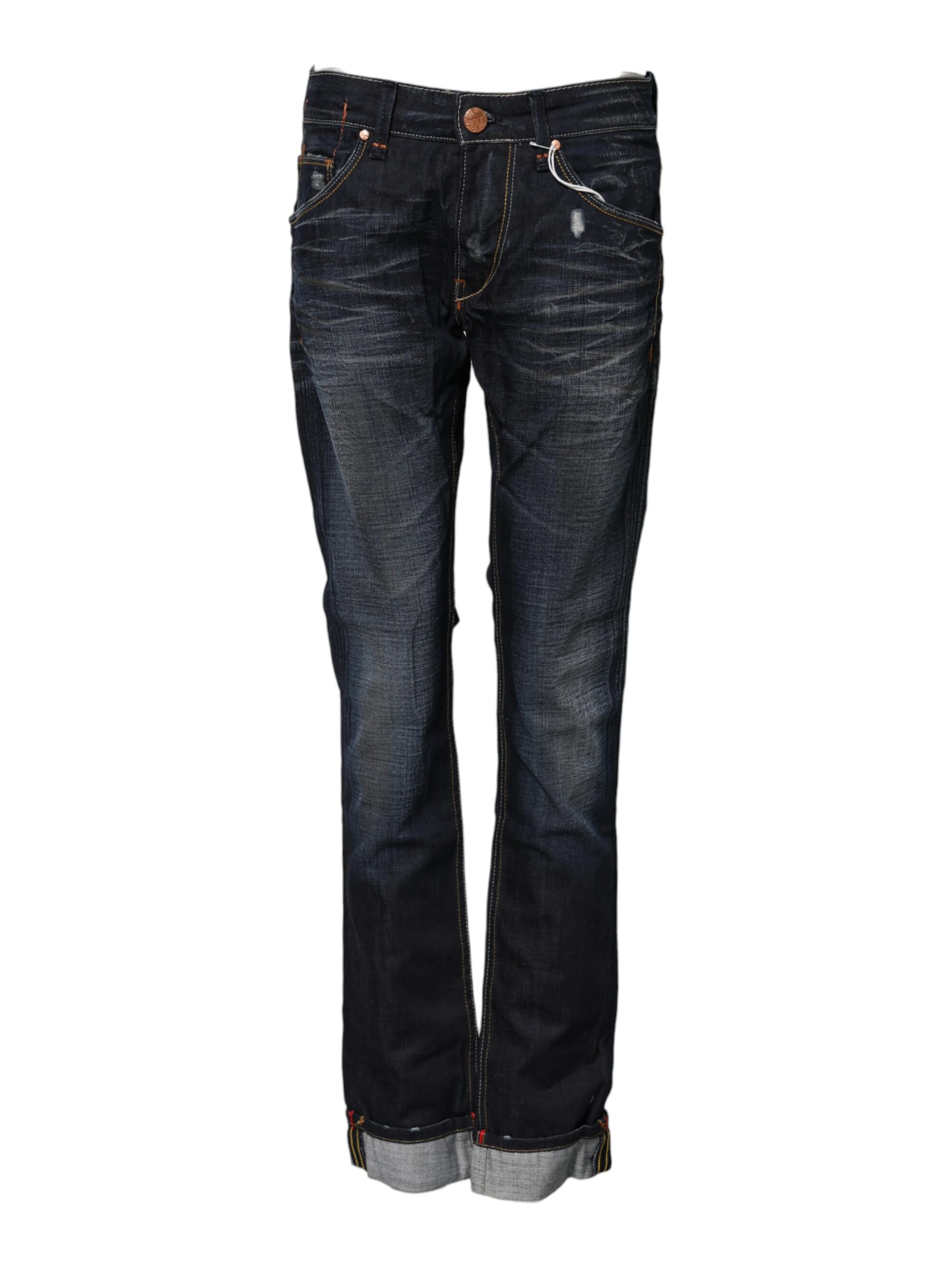 Blue Washed Cotton Mid Waist Flared Denim Jeans