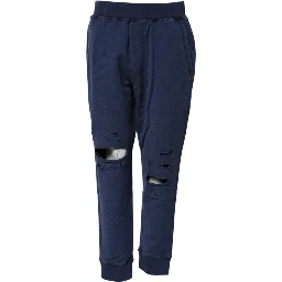 Blue Cotton Mid Waisted Jogger Pants