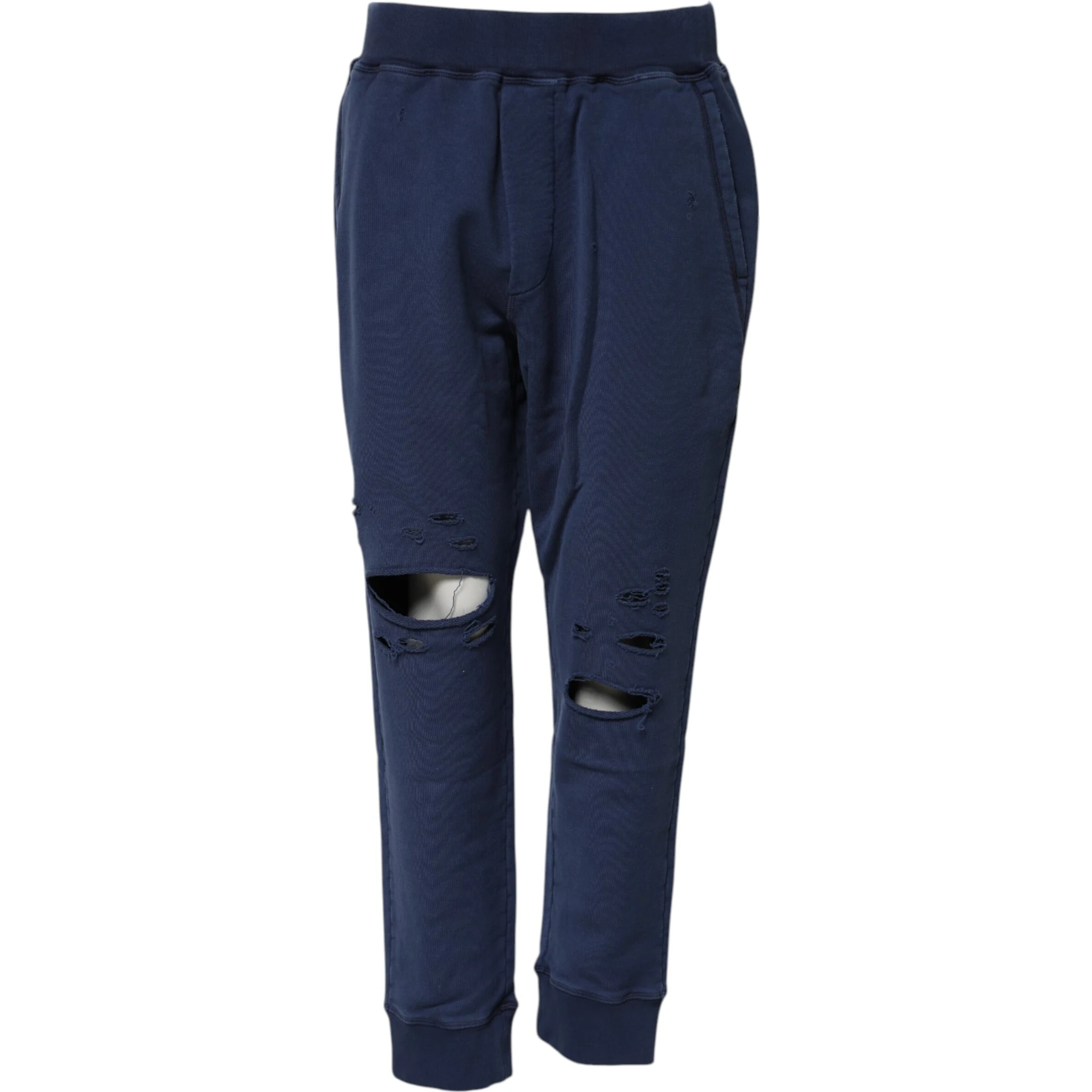 Blue Cotton Mid Waisted Jogger Pants