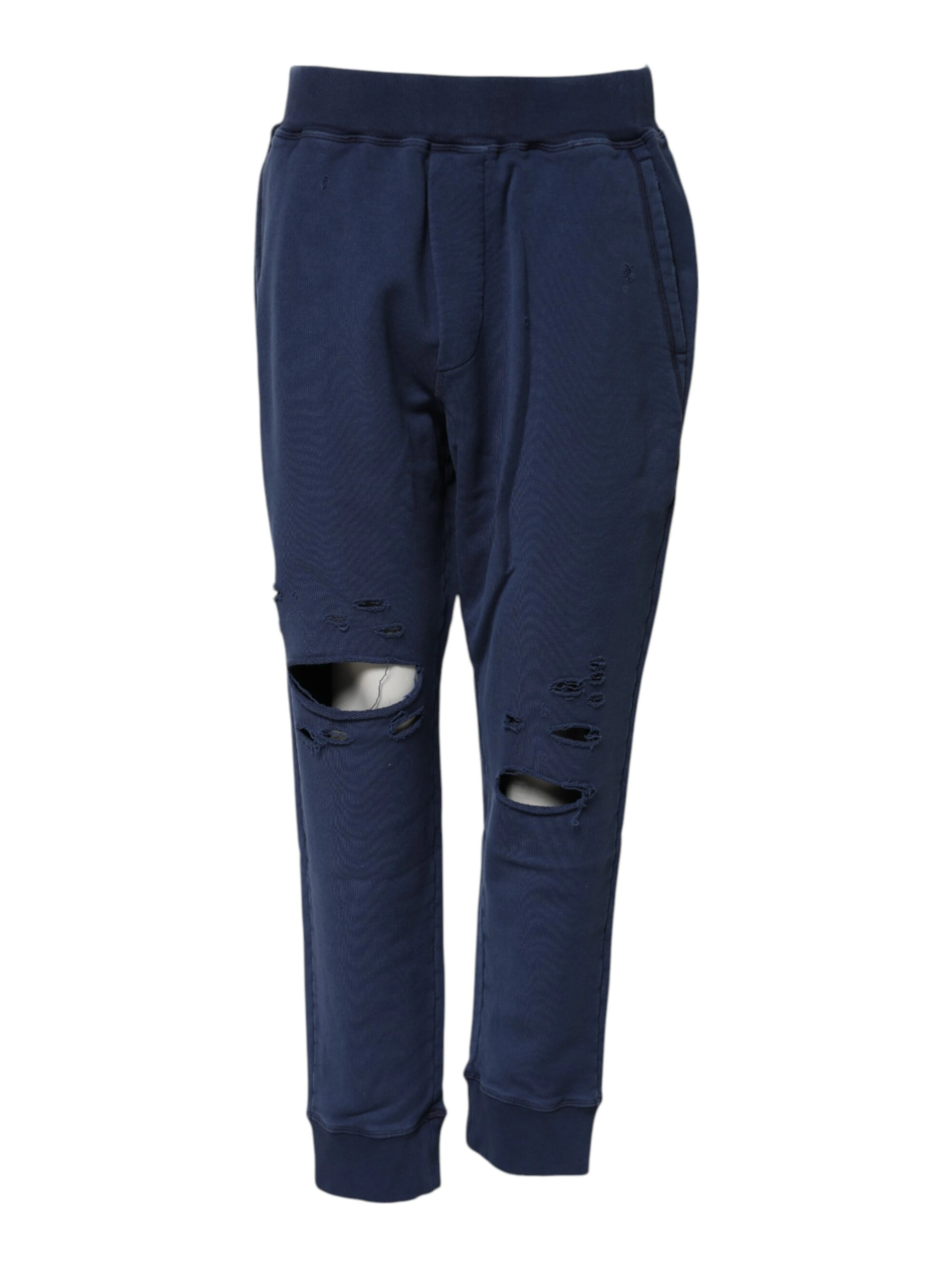Blue Cotton Mid Waisted Jogger Pants