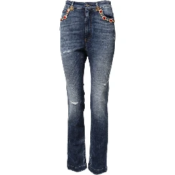 Blue Rhinestone Embellished Denim Jeans