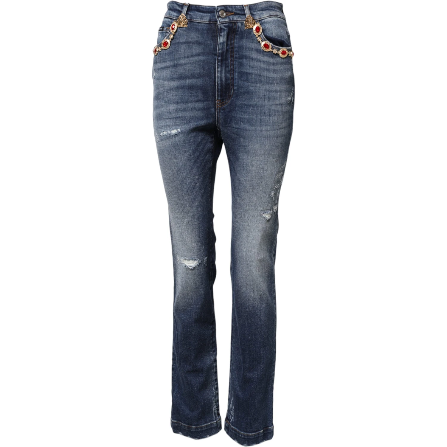 Blue Rhinestone Embellished Denim Jeans