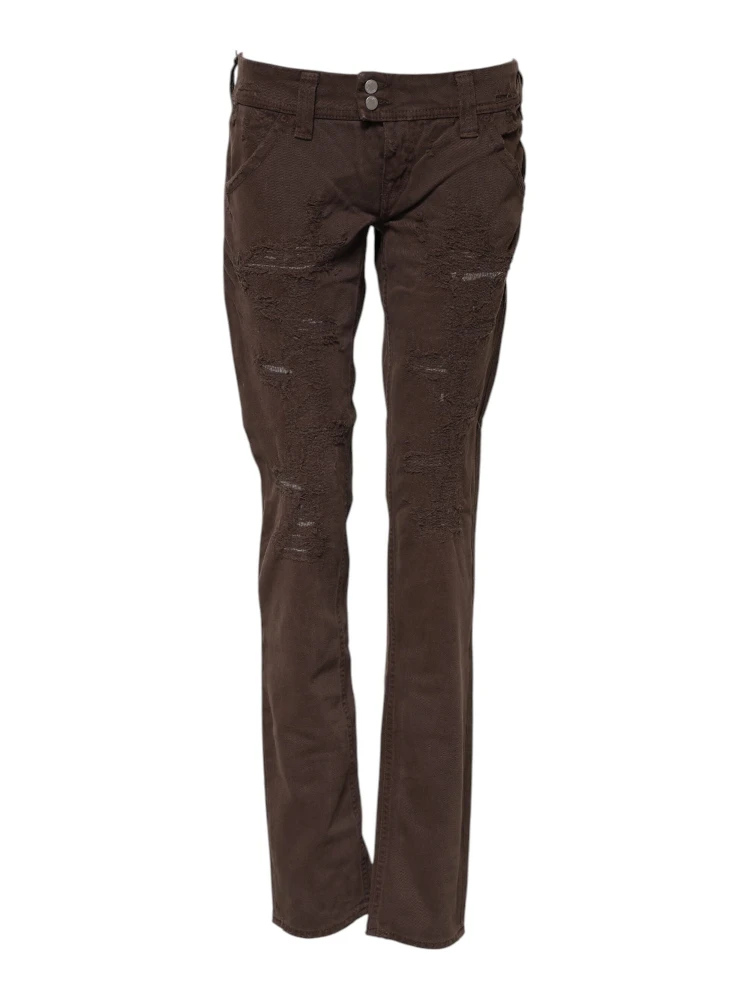 Brown Cotton Low Waist Skinny Casual Jeans