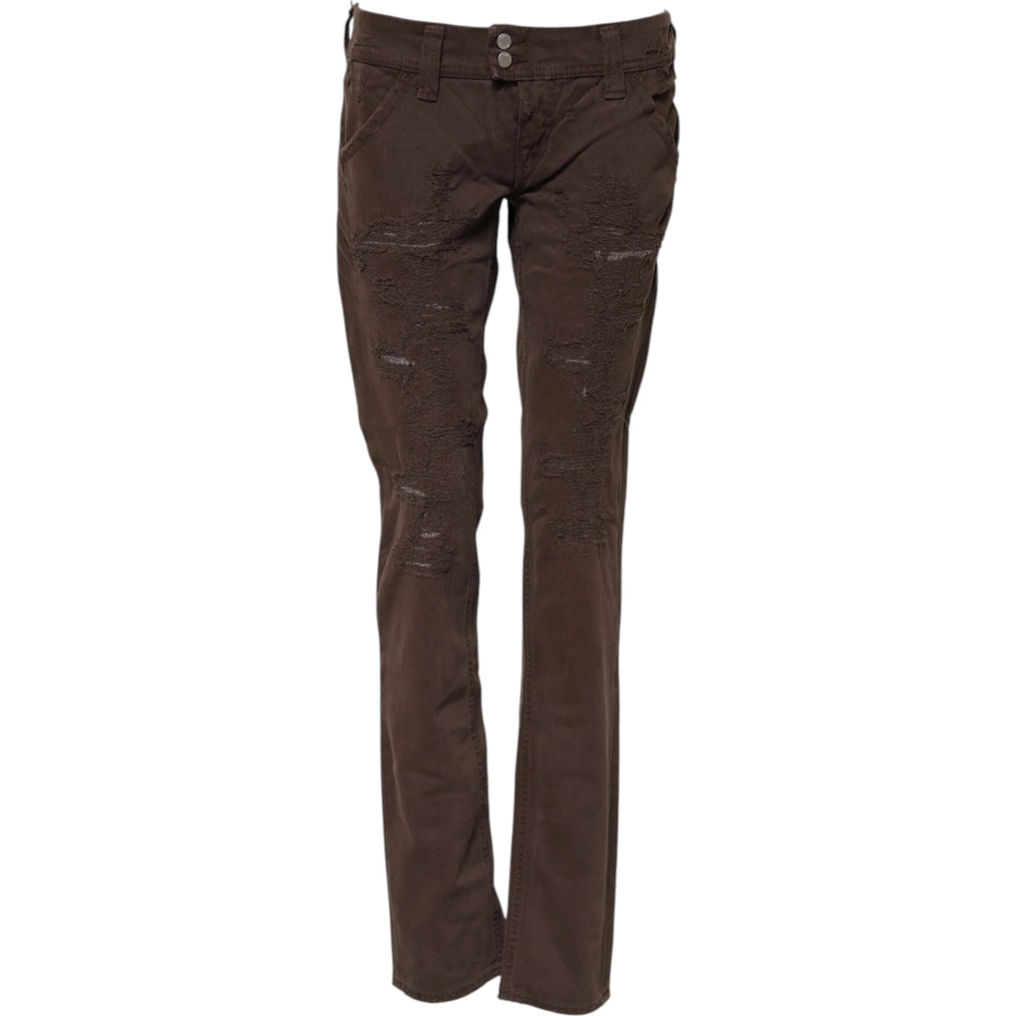 Brown Cotton Low Waist Skinny Casual Jeans