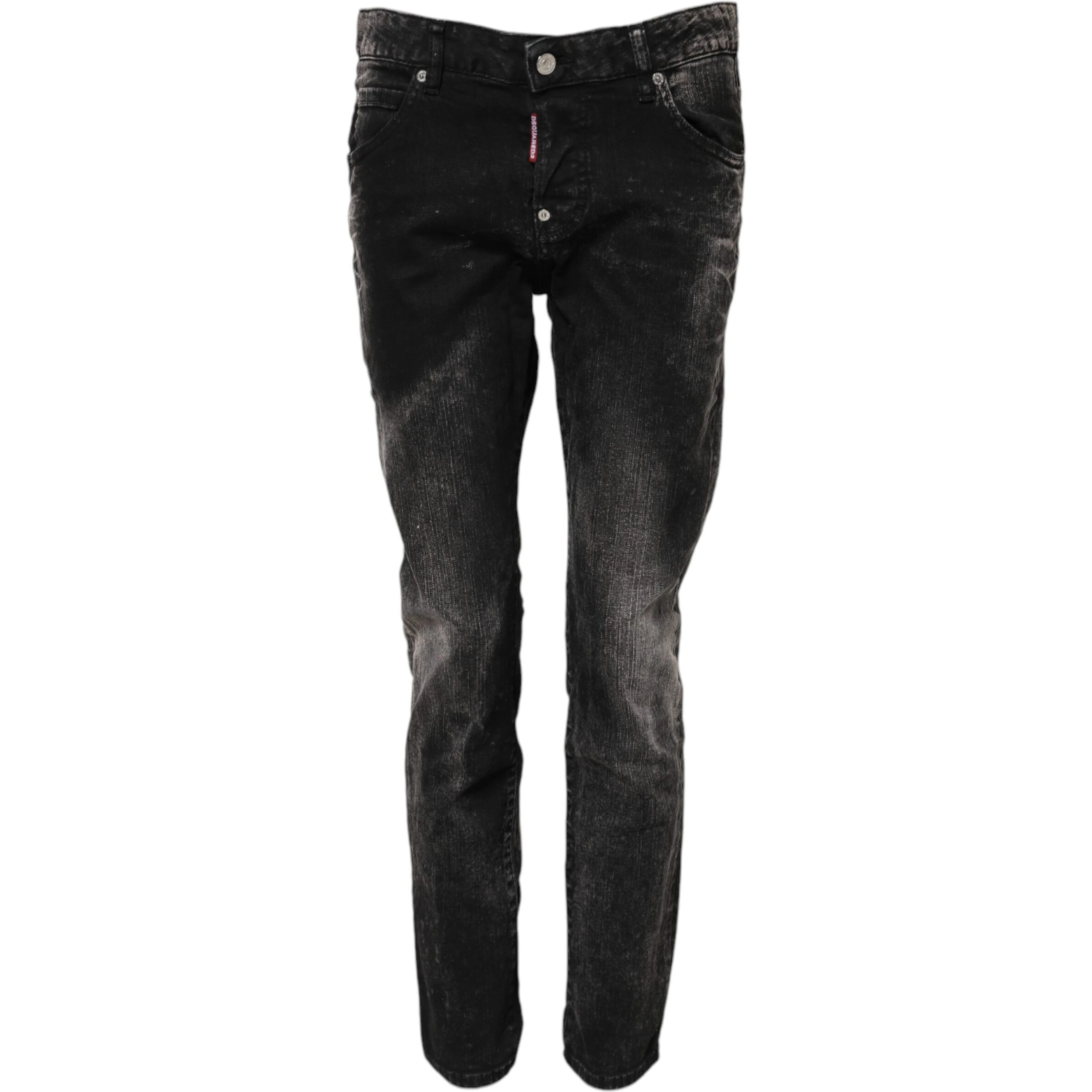 Black Washed Mid Waist Tapered Denim Jeans