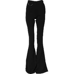 Black Polyester High Waisted Flared Pants