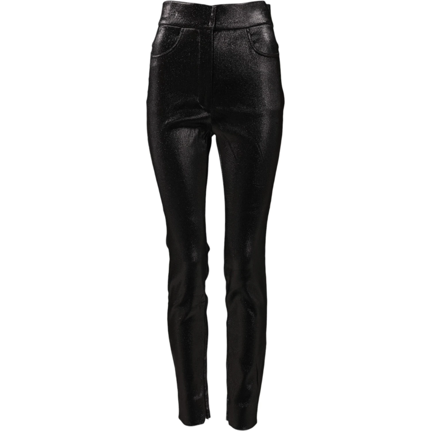 Black Cotton Stretch Silver Lurex Thread Pants