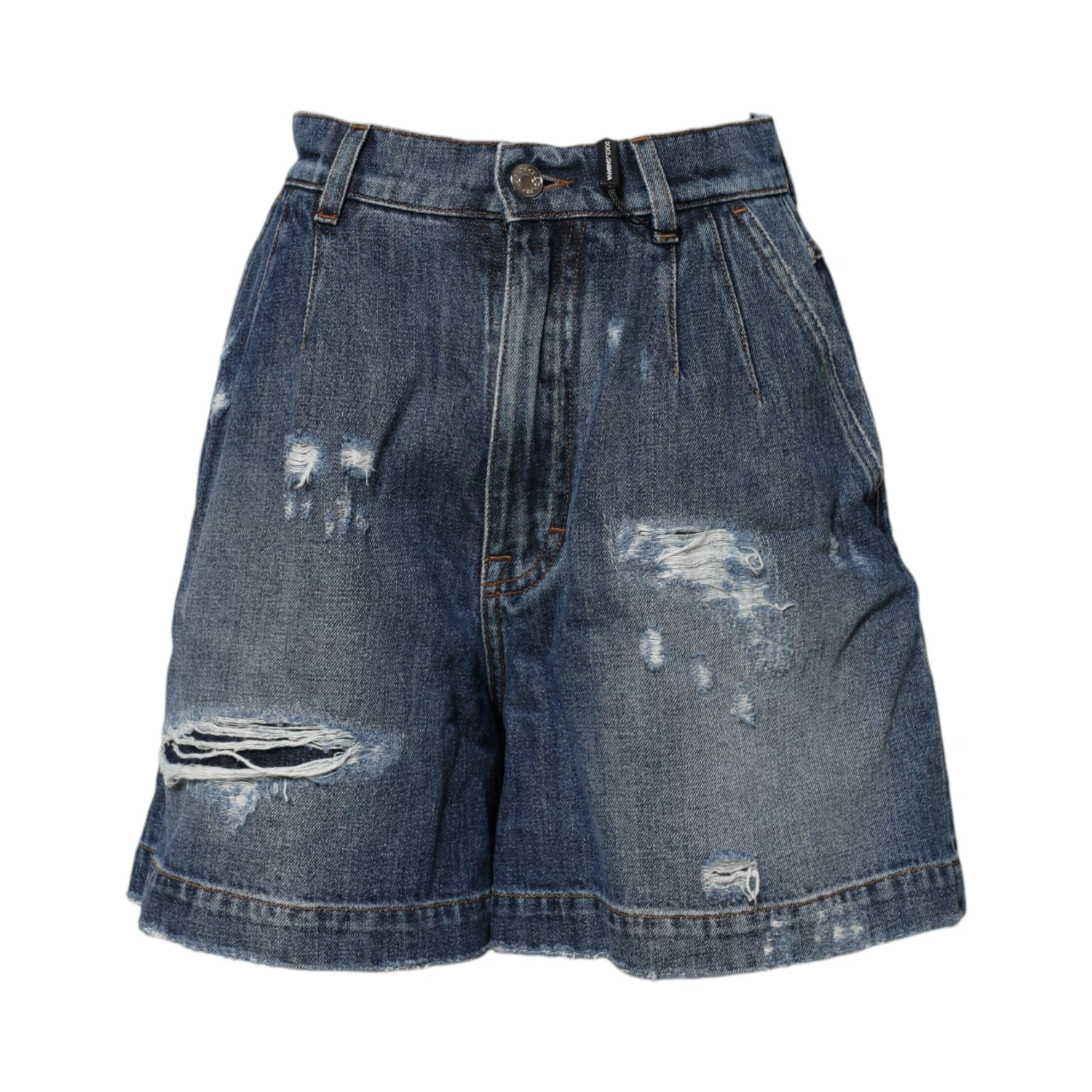 Blue Cotton Tattered Denim Bermuda Shorts