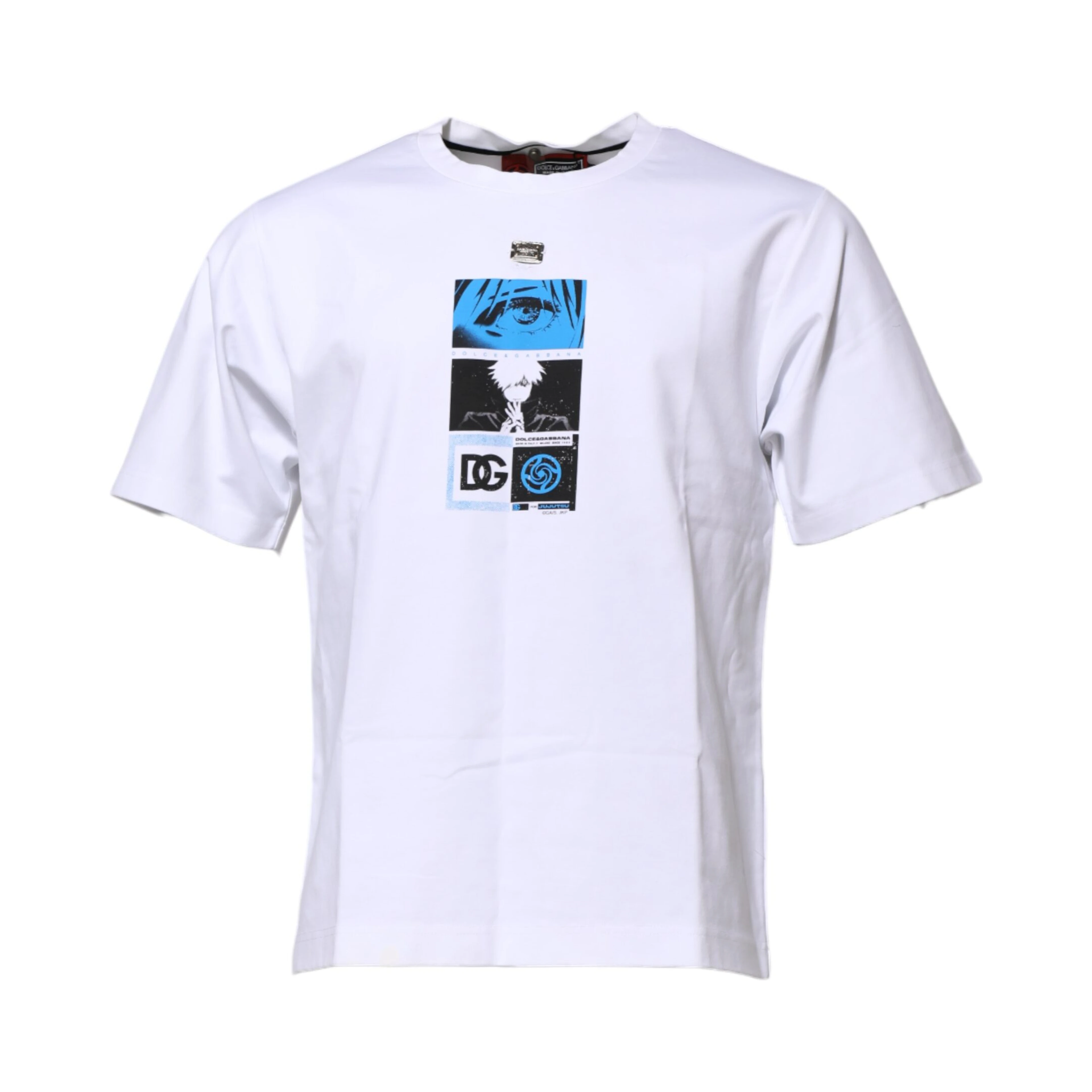 White Cotton Crew Neck Graphic Print T-shirt
