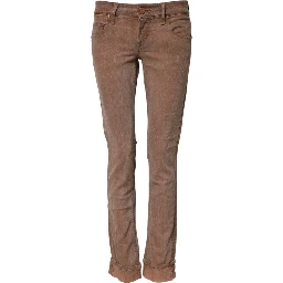 Brown Cotton Slim Fit Denim Low Waist Jeans