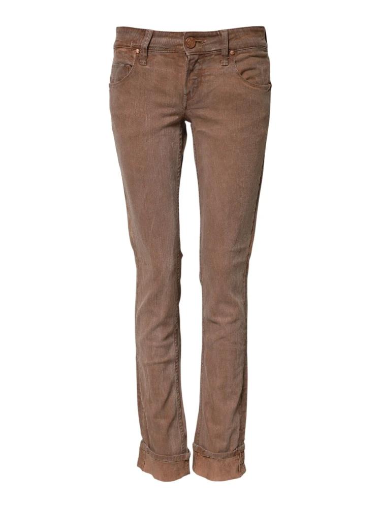 Brown Cotton Slim Fit Denim Low Waist Jeans