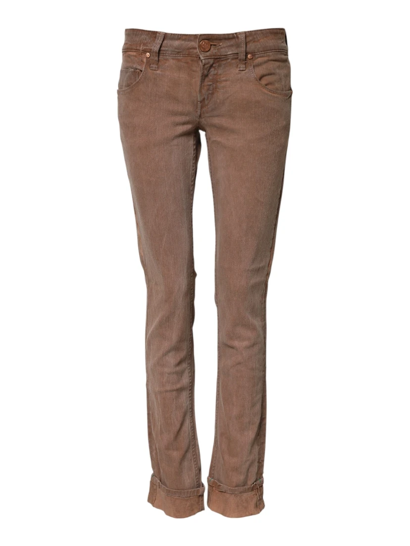 Brown Cotton Slim Fit Denim Low Waist Jeans
