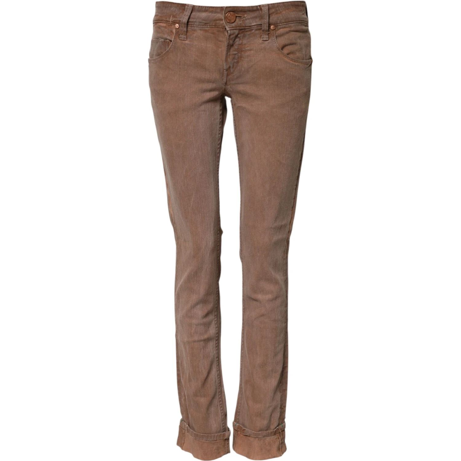 Brown Cotton Slim Fit Denim Low Waist Jeans