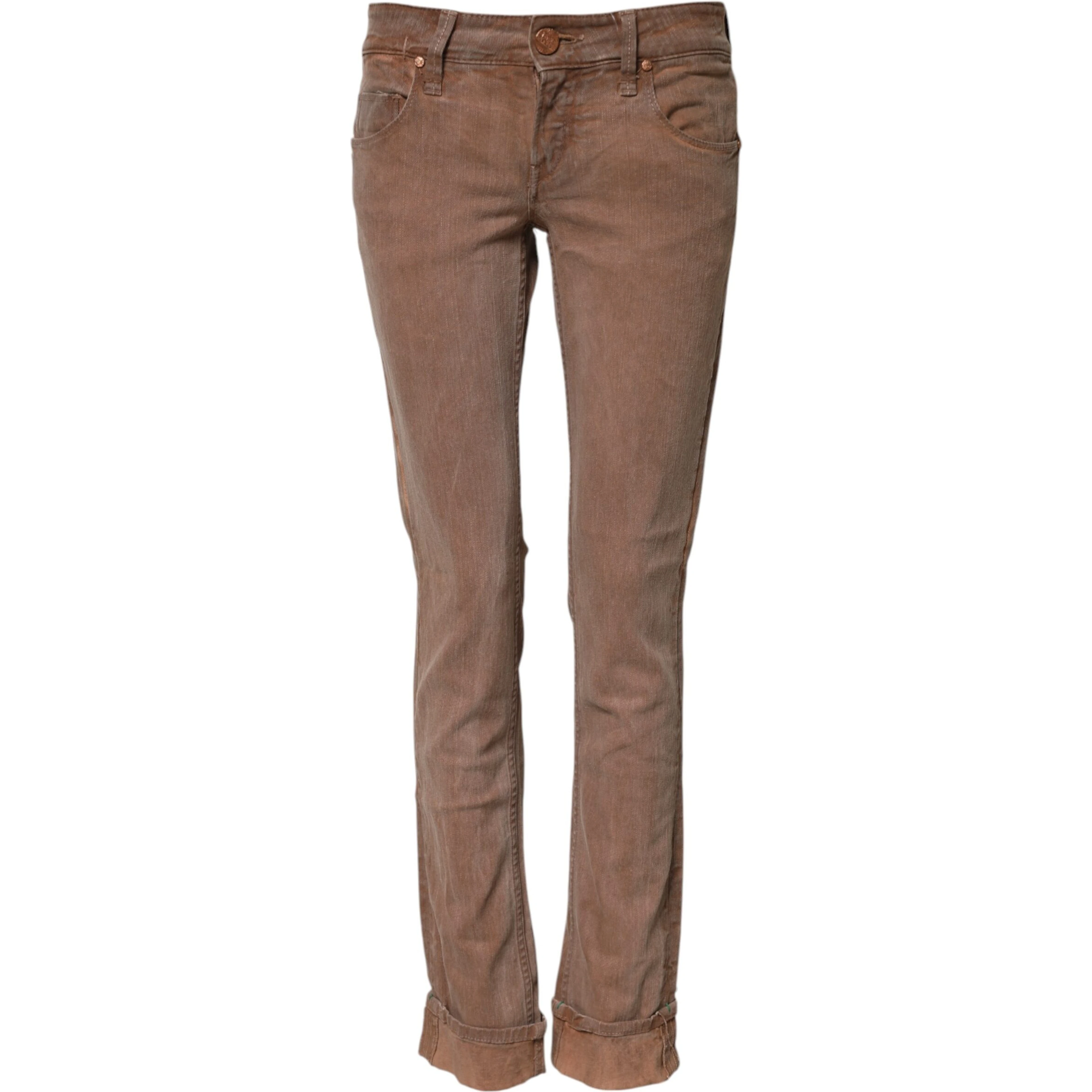 Brown Cotton Slim Fit Denim Low Waist Jeans