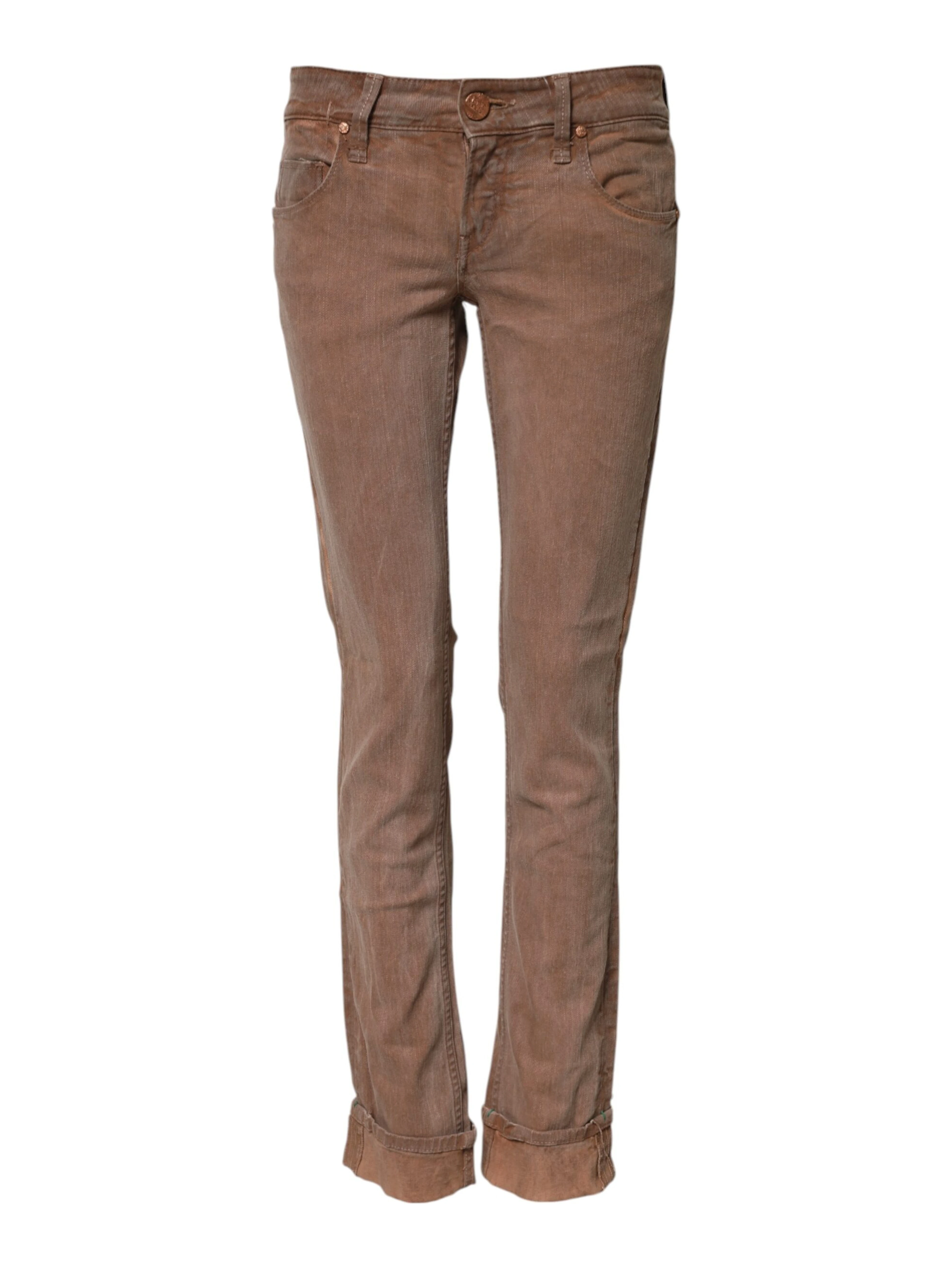 Brown Cotton Slim Fit Denim Low Waist Jeans