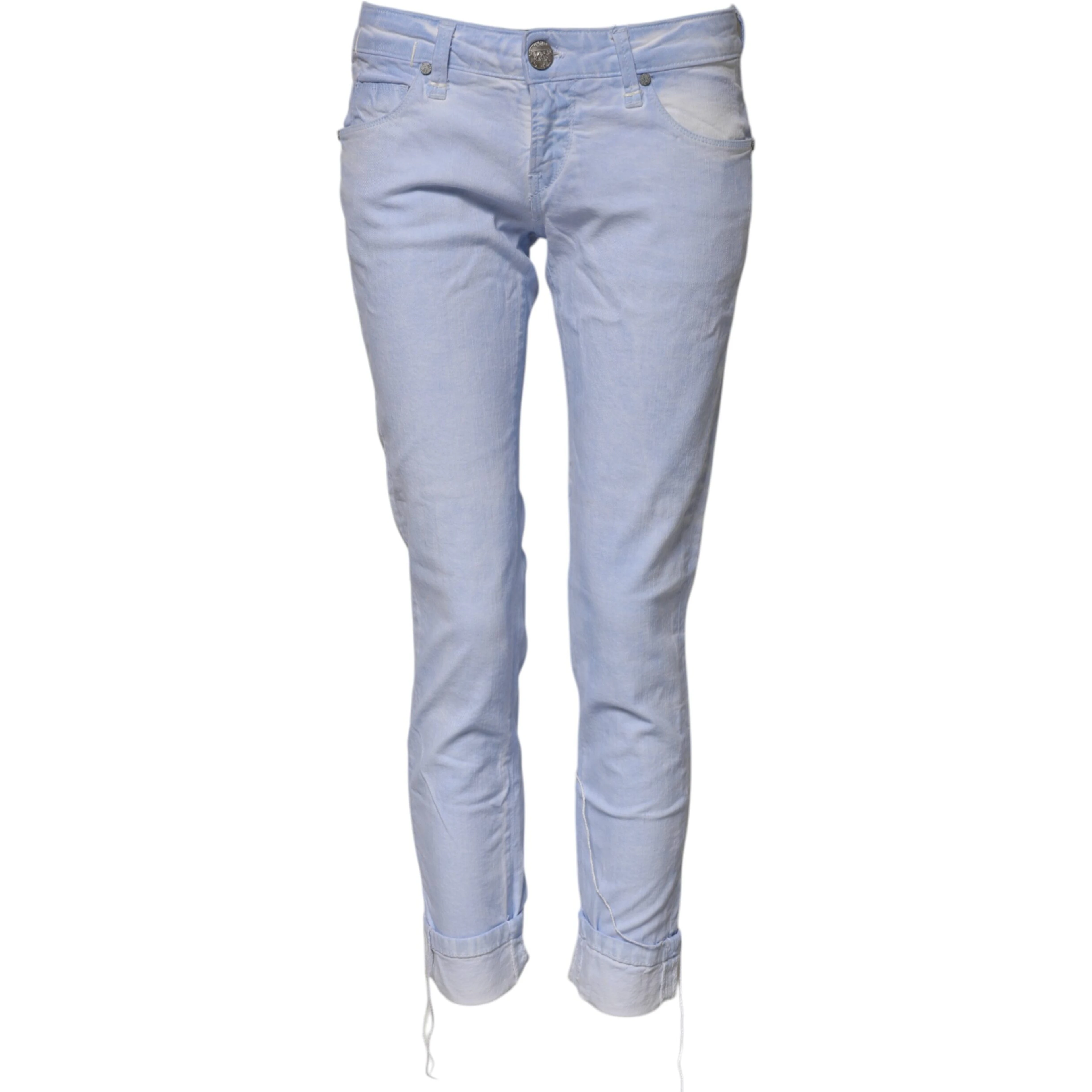Light Blue Cotton Slim Fit Denim Low Waist Denim Jeans